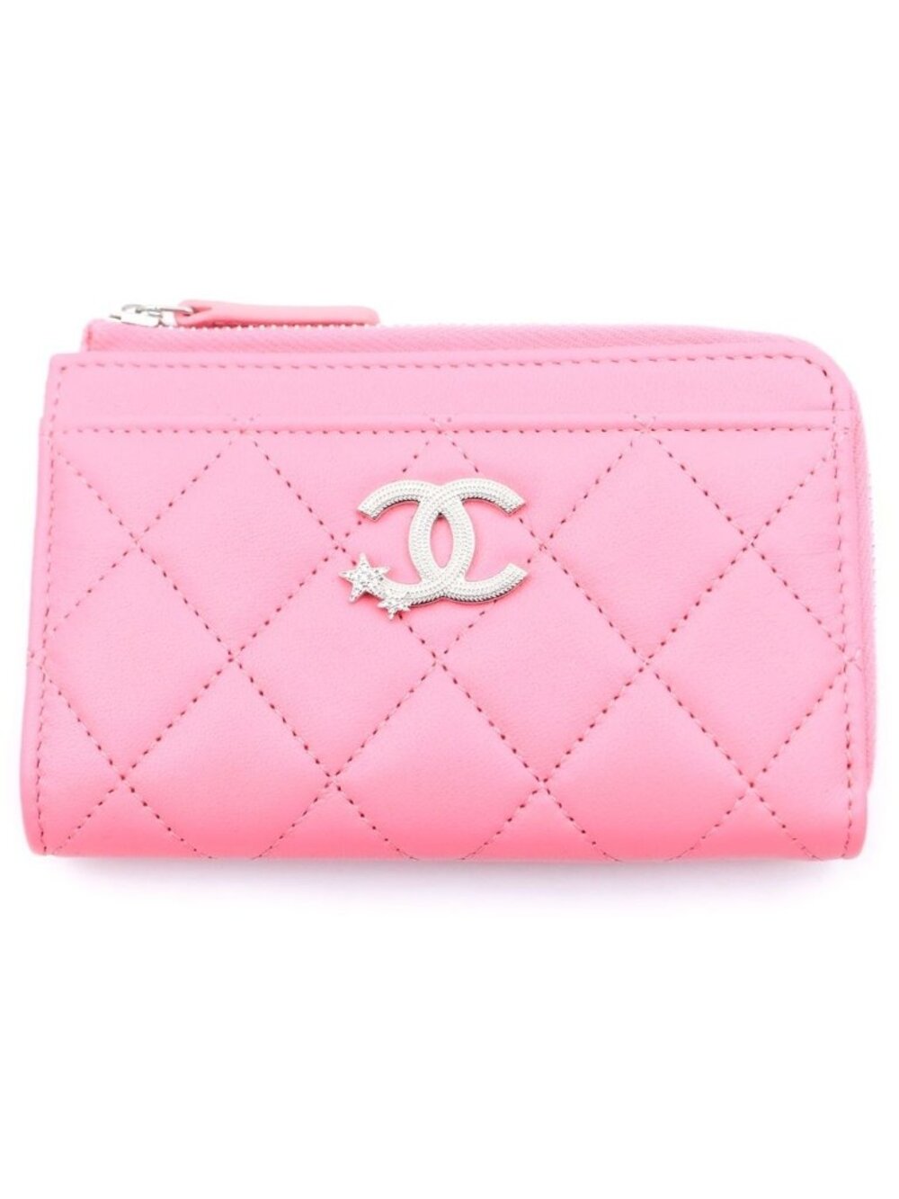 Chanel Coco Star Quilted L-shaped Coin Card Holder Fragment Case Pink
